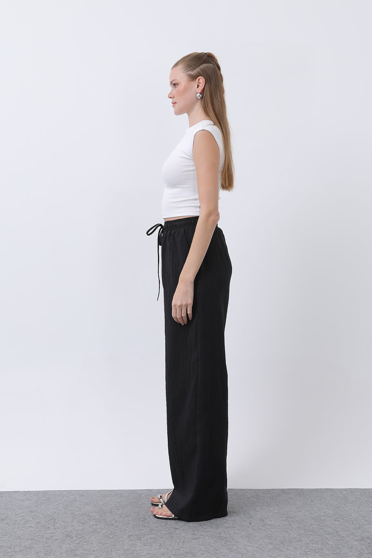 Kadın Belden Bağlamalı Pantolon - 32334PNT BLACK