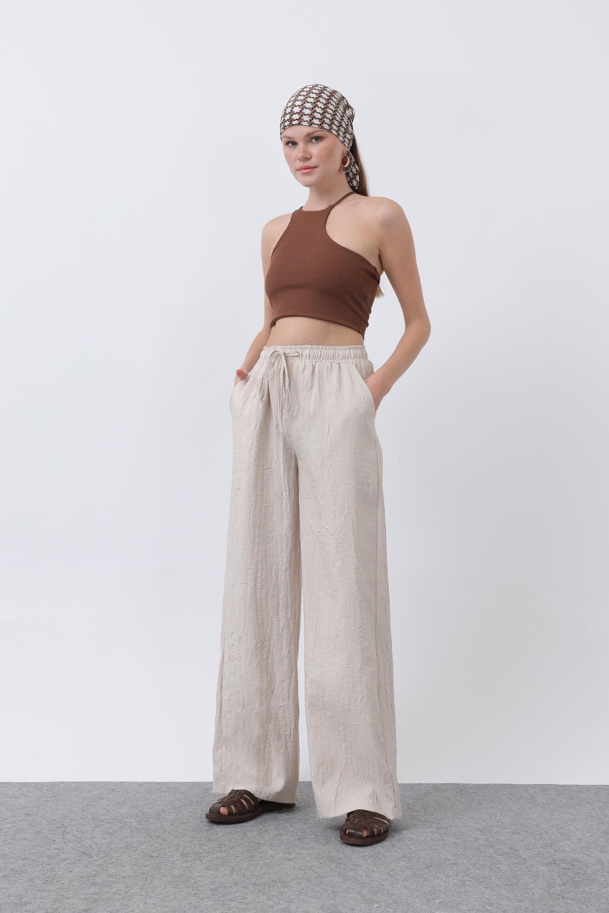 Kadın Belden Bağlamalı Pantolon - 32334PNT BEIGE