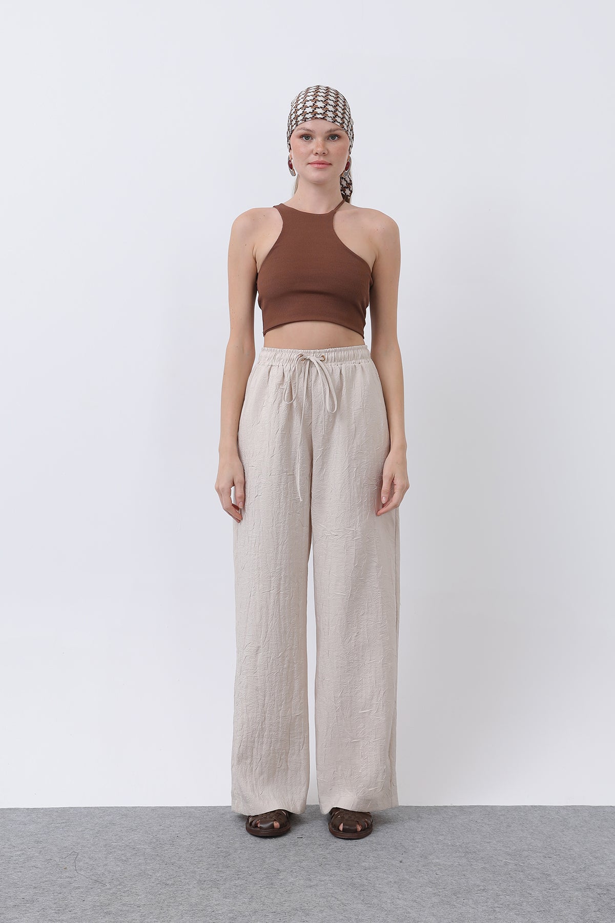 Kadın Belden Bağlamalı Pantolon - 32334PNT BEIGE