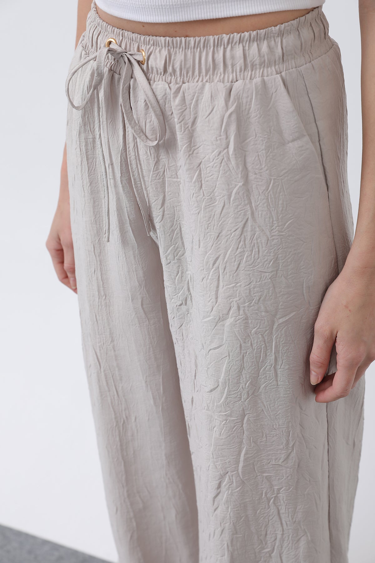Kadın Belden Bağlamalı Pantolon - 32334PNT STONE