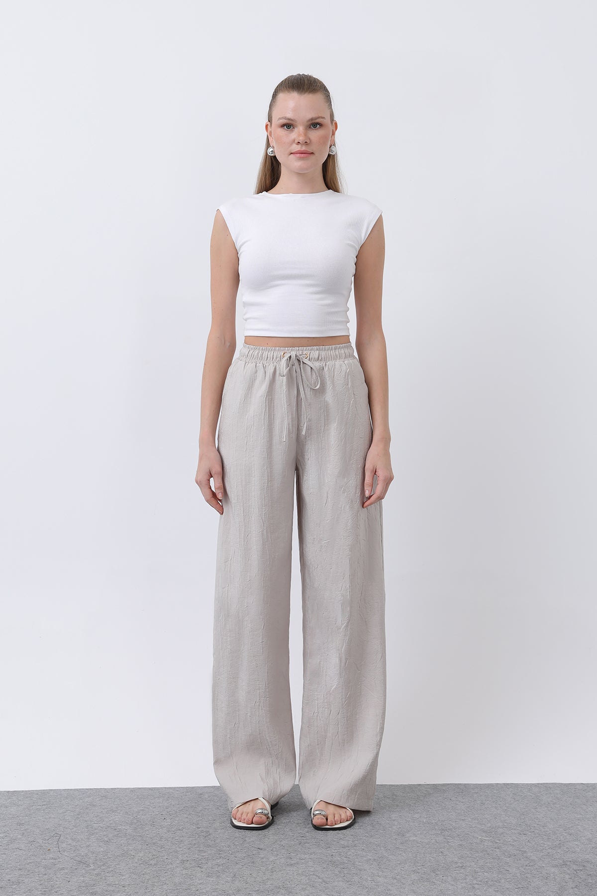 Kadın Belden Bağlamalı Pantolon - 32334PNT STONE