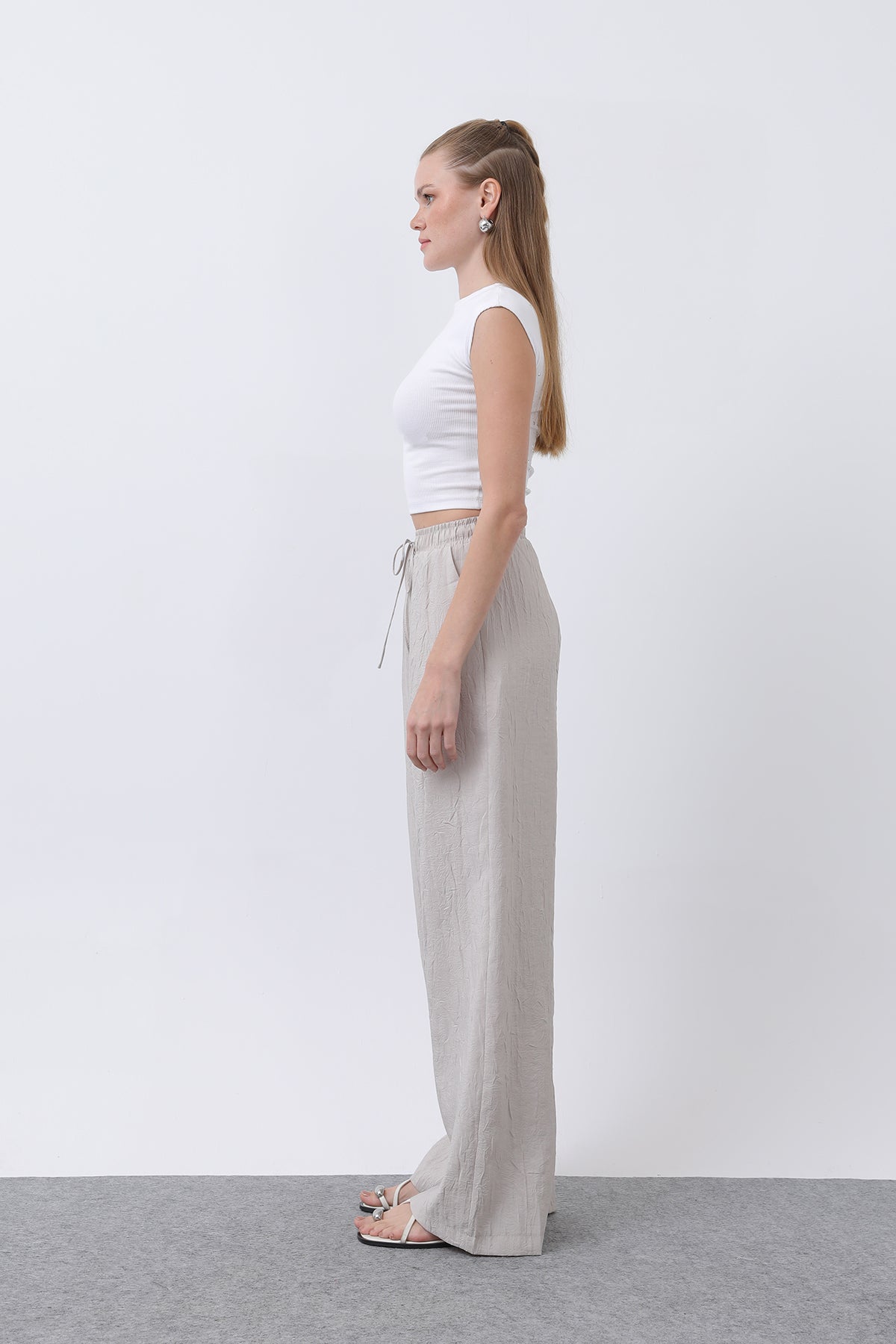 Kadın Belden Bağlamalı Pantolon - 32334PNT STONE