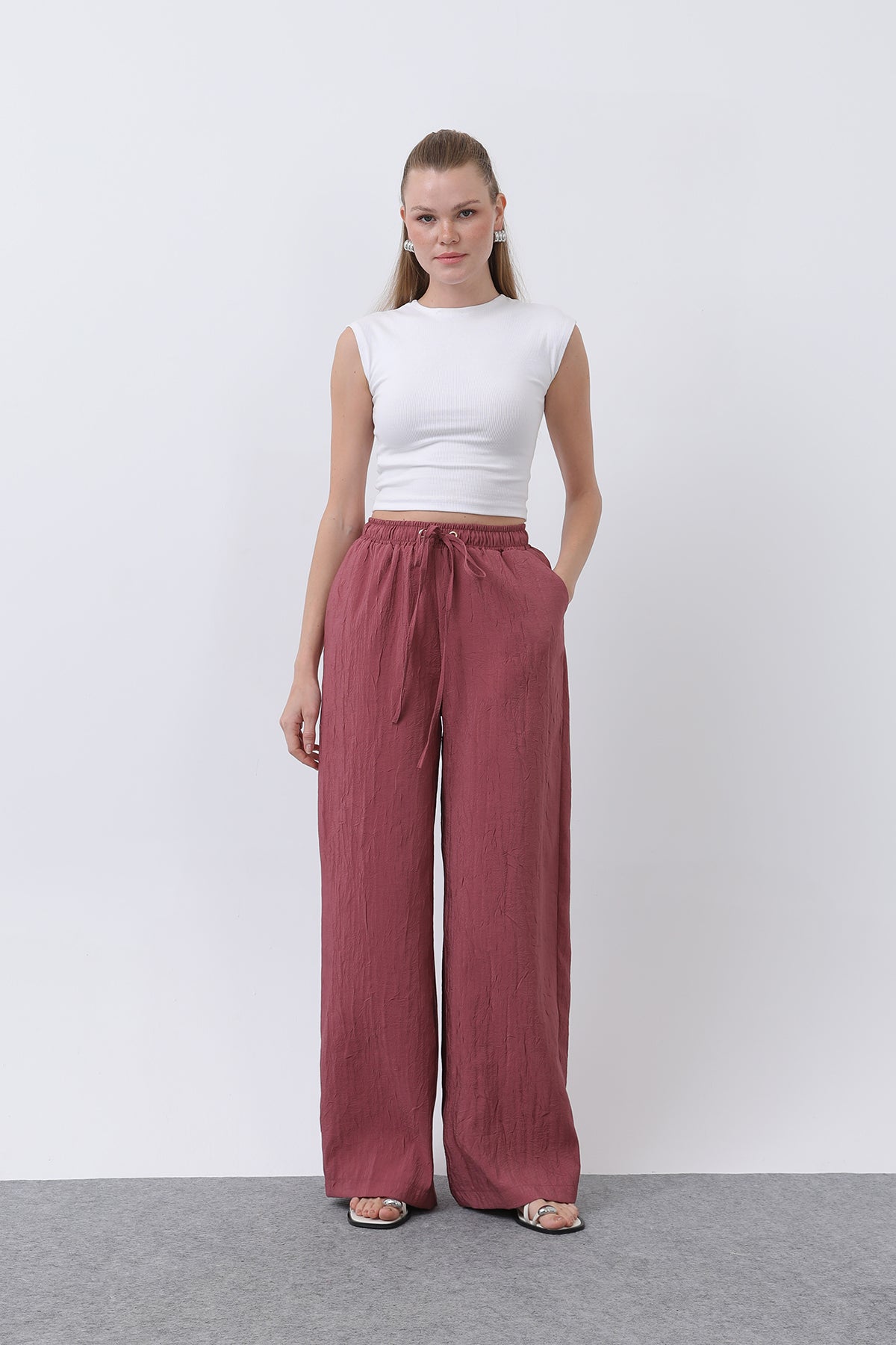 Kadın Belden Bağlamalı Pantolon - 32334PNT ROSE