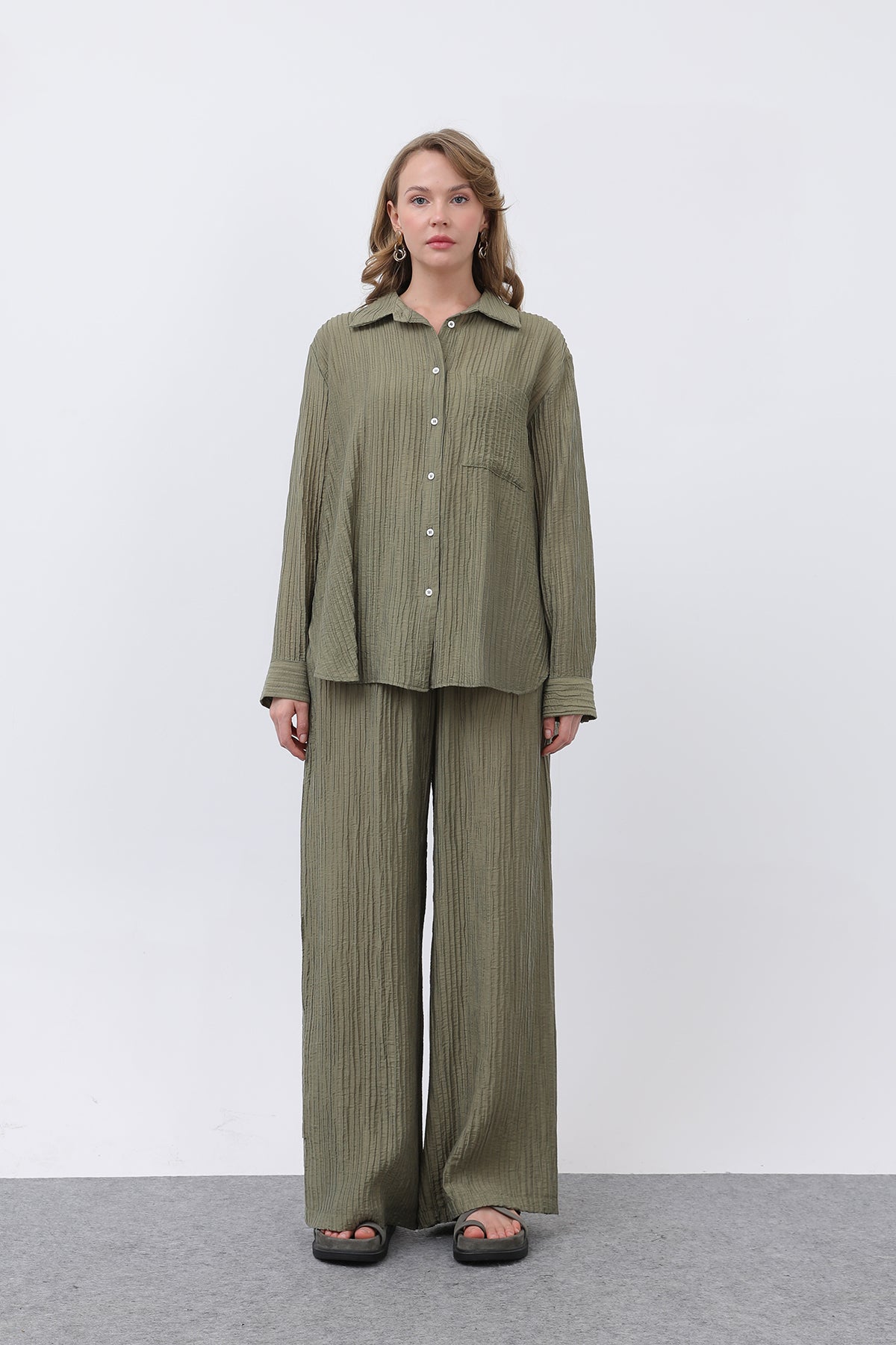 Kadın Beli Kemerli Takım - 32336TKS KHAKI