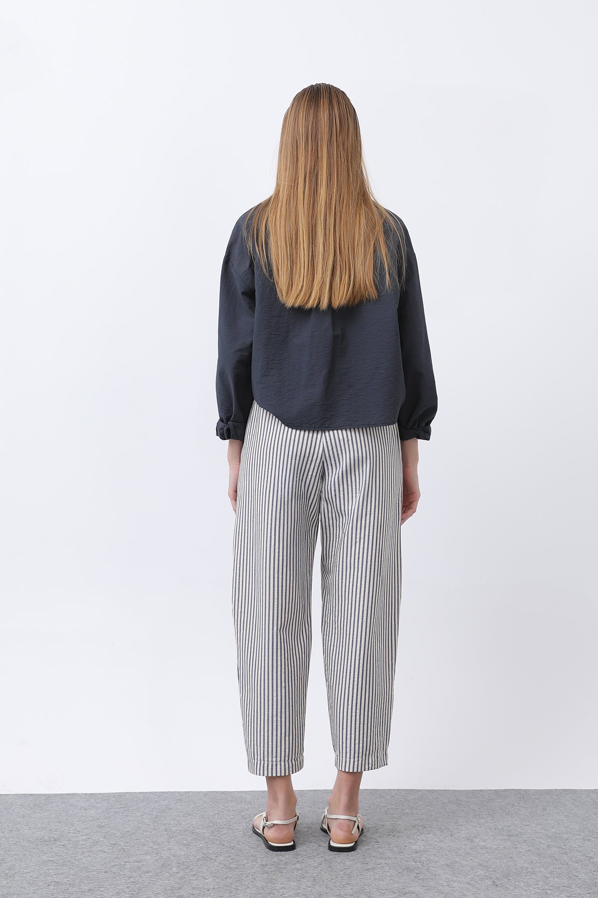 Kadın Çizgili Havuç Form Pantolon -32344PNT NAVY-BEIGE