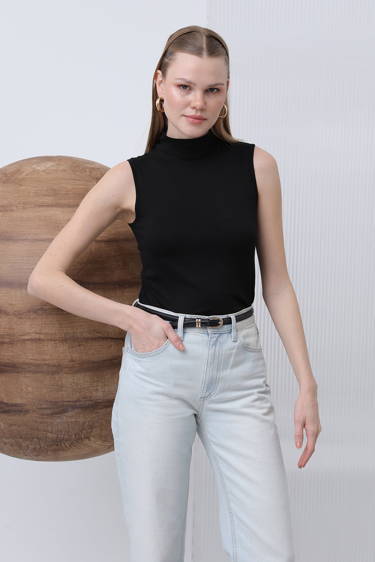 Kadın Sıfır Kollu Boğazlı İçlik - 40005BLZ BLACK
