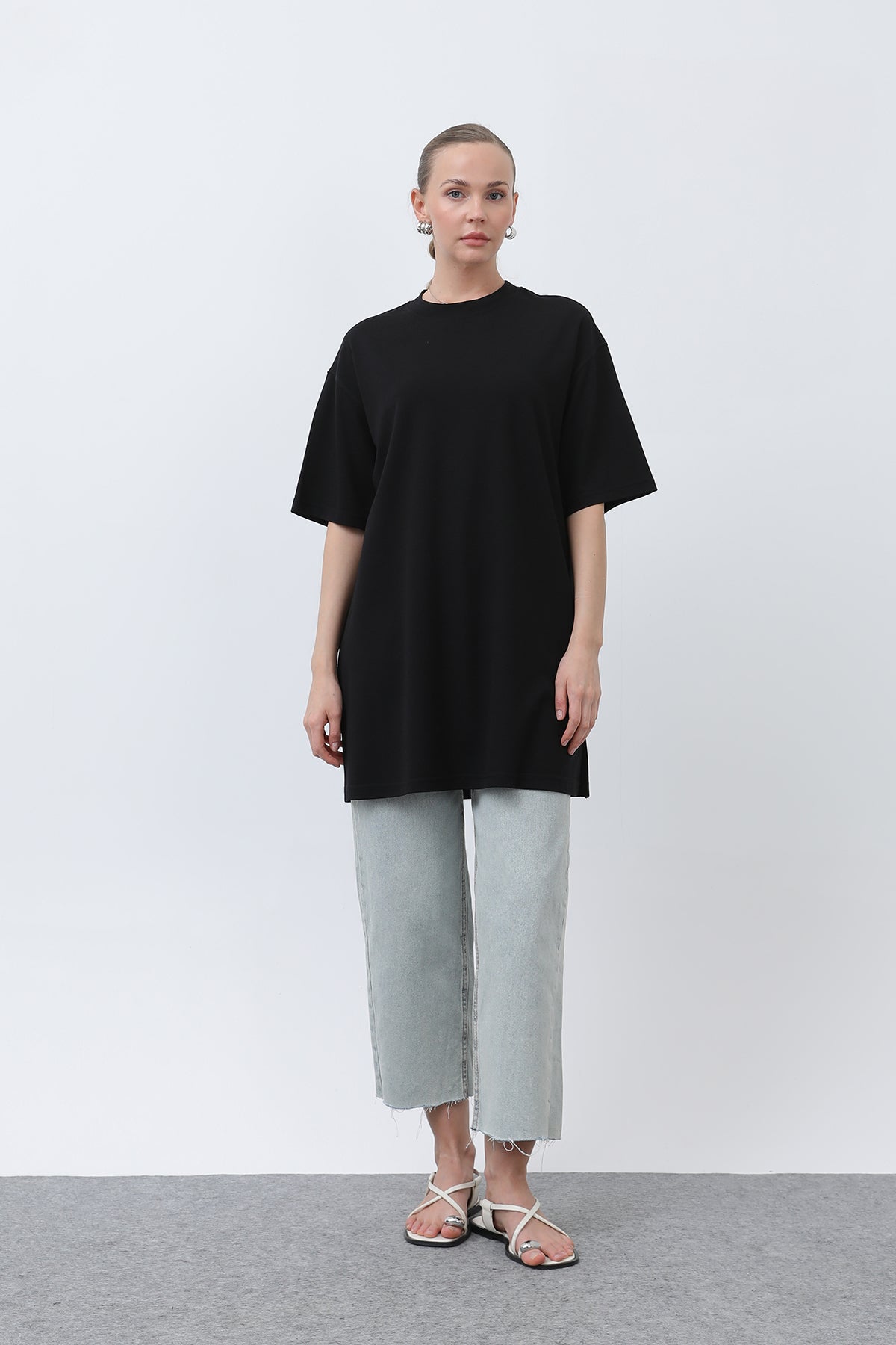 Kadın Uzun Bol Kesim Tshirt - 40009TSH BLACK