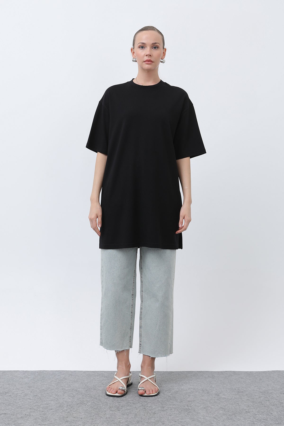 Kadın Uzun Bol Kesim Tshirt - 40009TSH BLACK