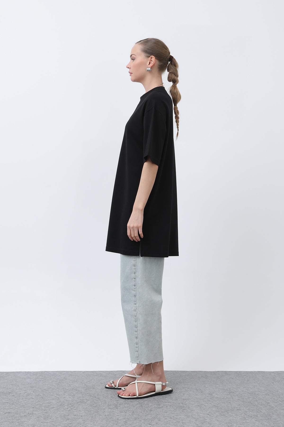 Kadın Uzun Bol Kesim Tshirt - 40009TSH BLACK