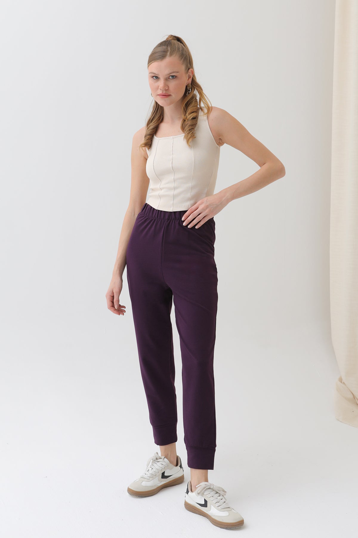 Kadın Ribana Detaylı Eşofman Altı - 30189PNT PURPLE