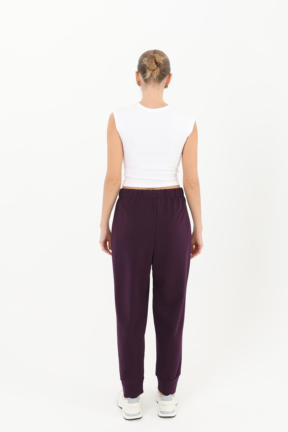 Kadın Ribana Detaylı Eşofman Altı - 30189PNT DARK PURPLE