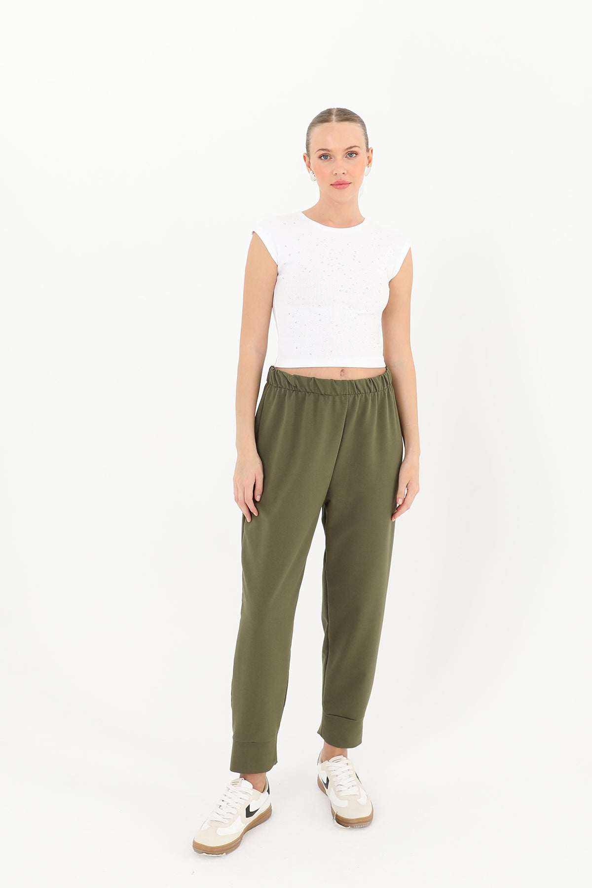 Kadın Ribana Detaylı Eşofman Altı - 30189PNT KHAKI