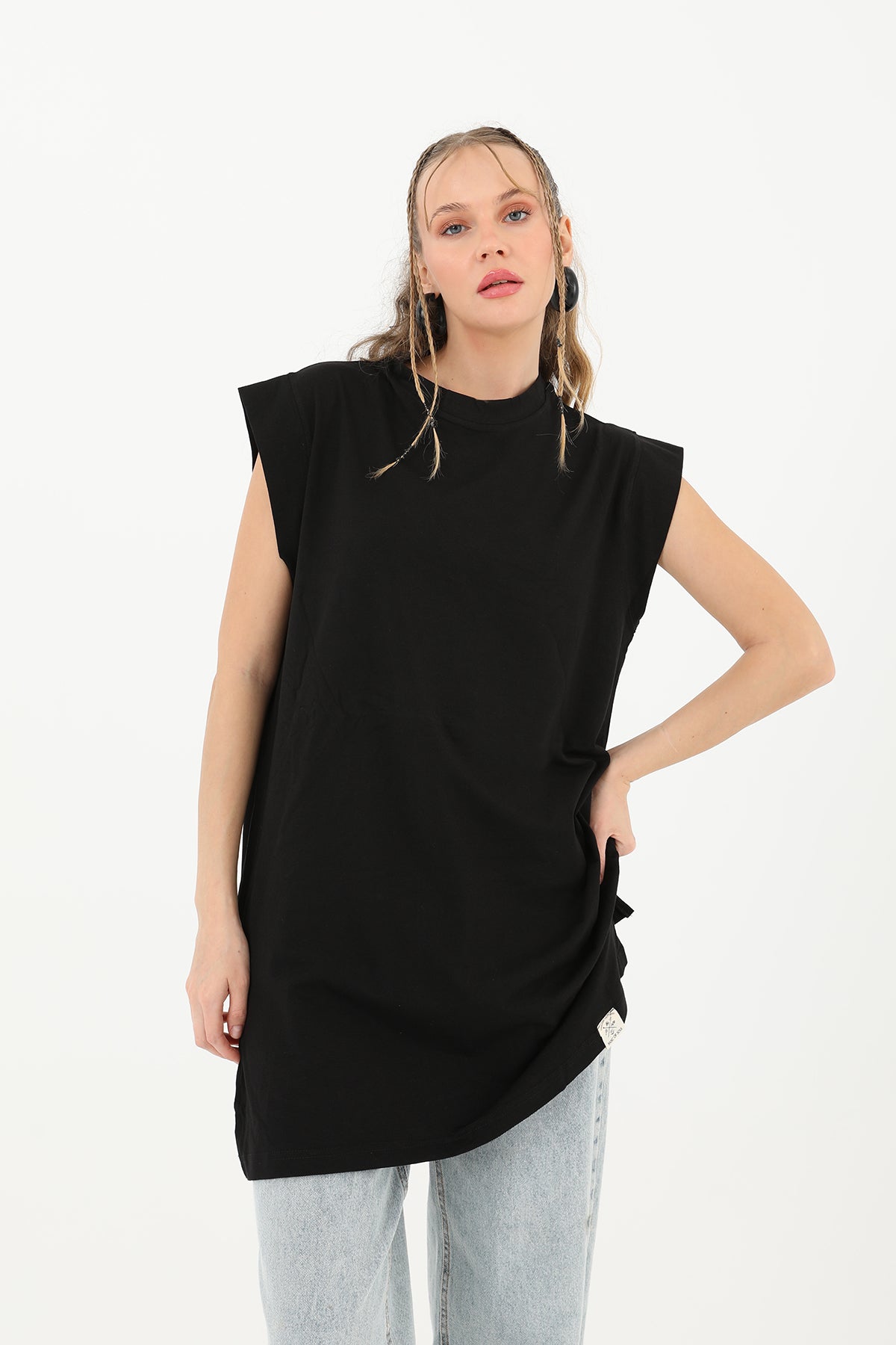 Kadın Basic Kolsuz T-shirt  - 30725TUN BLACK