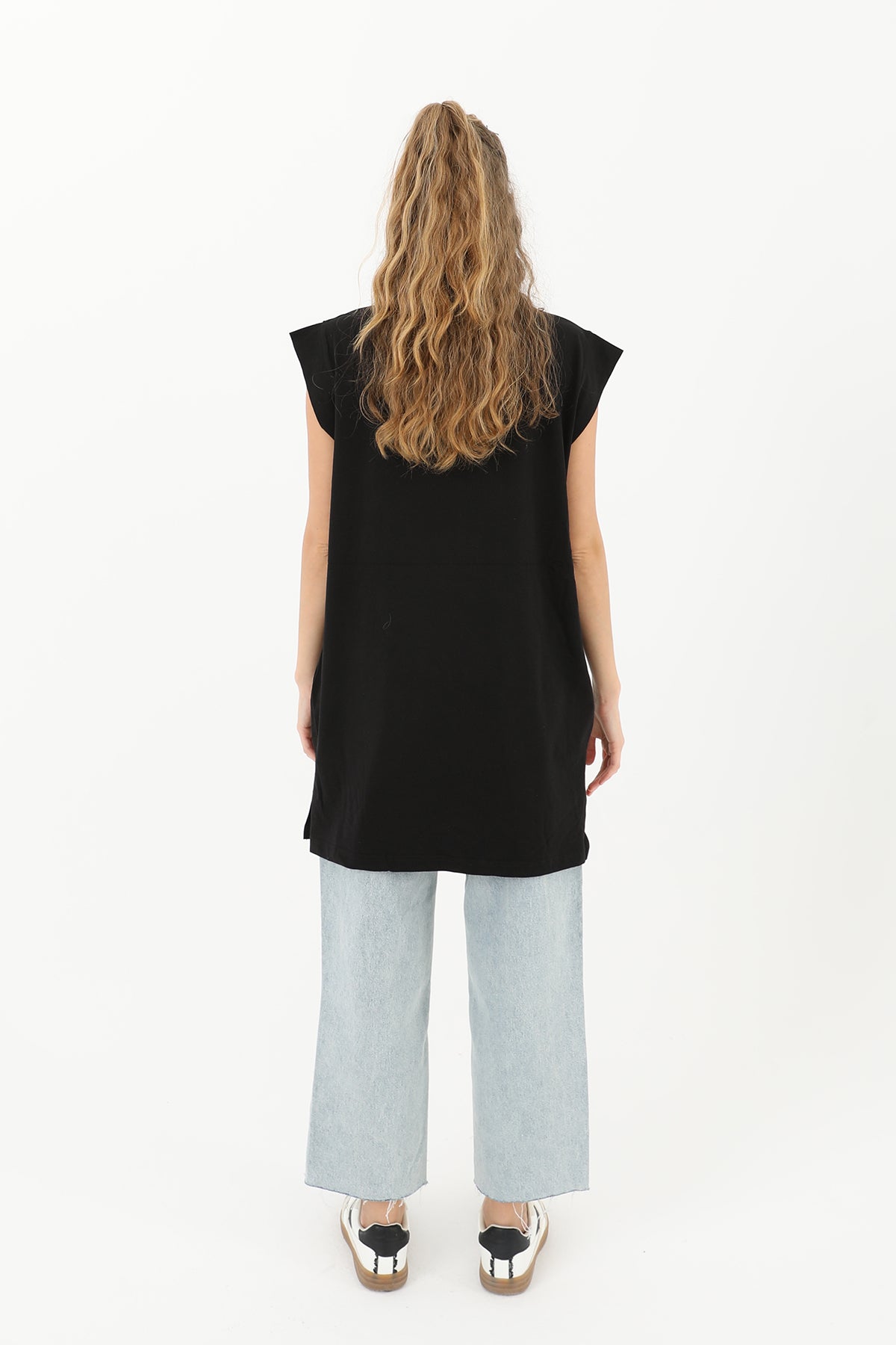 Kadın Basic Kolsuz T-shirt  - 30725TUN BLACK