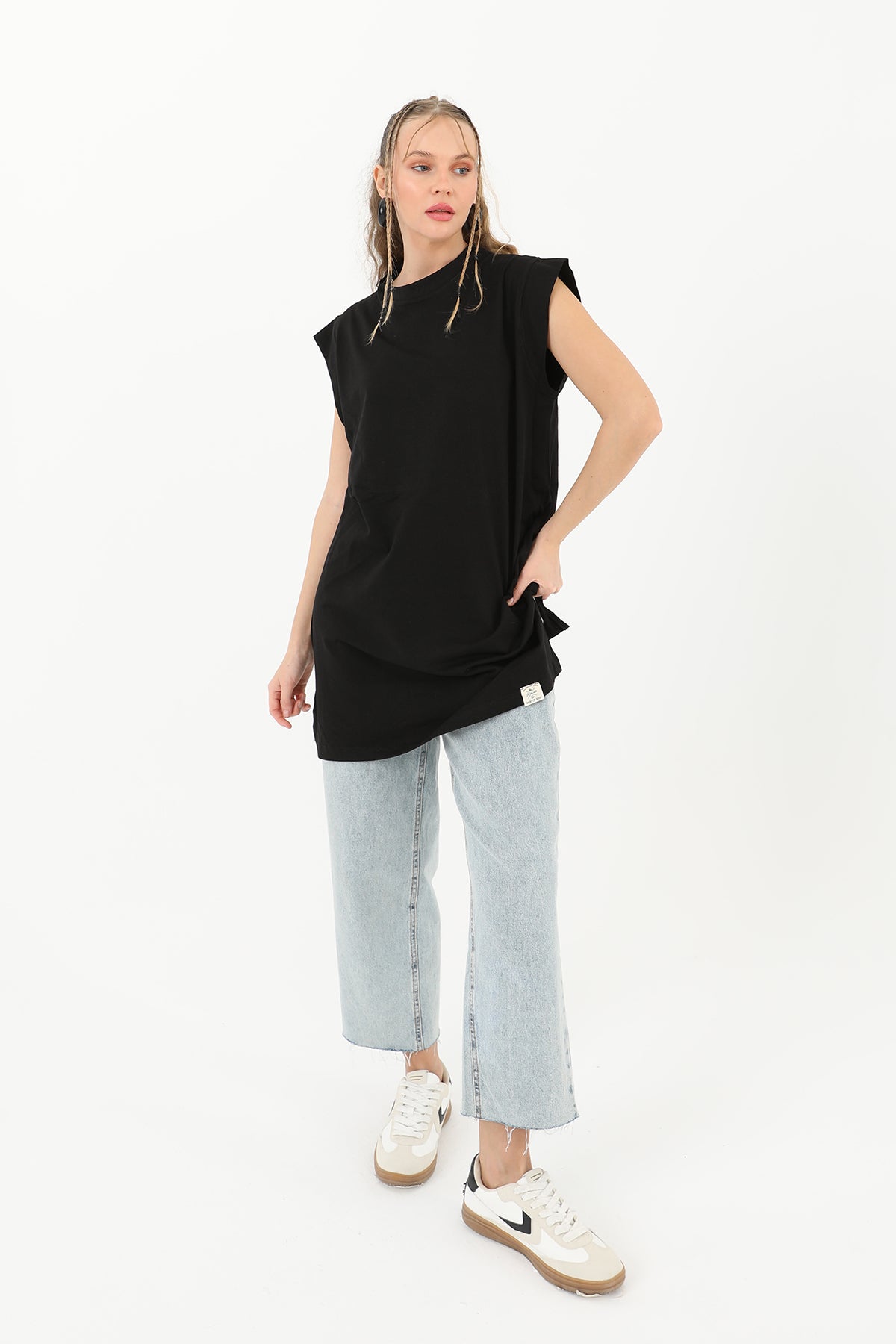 Kadın Basic Kolsuz T-shirt  - 30725TUN BLACK