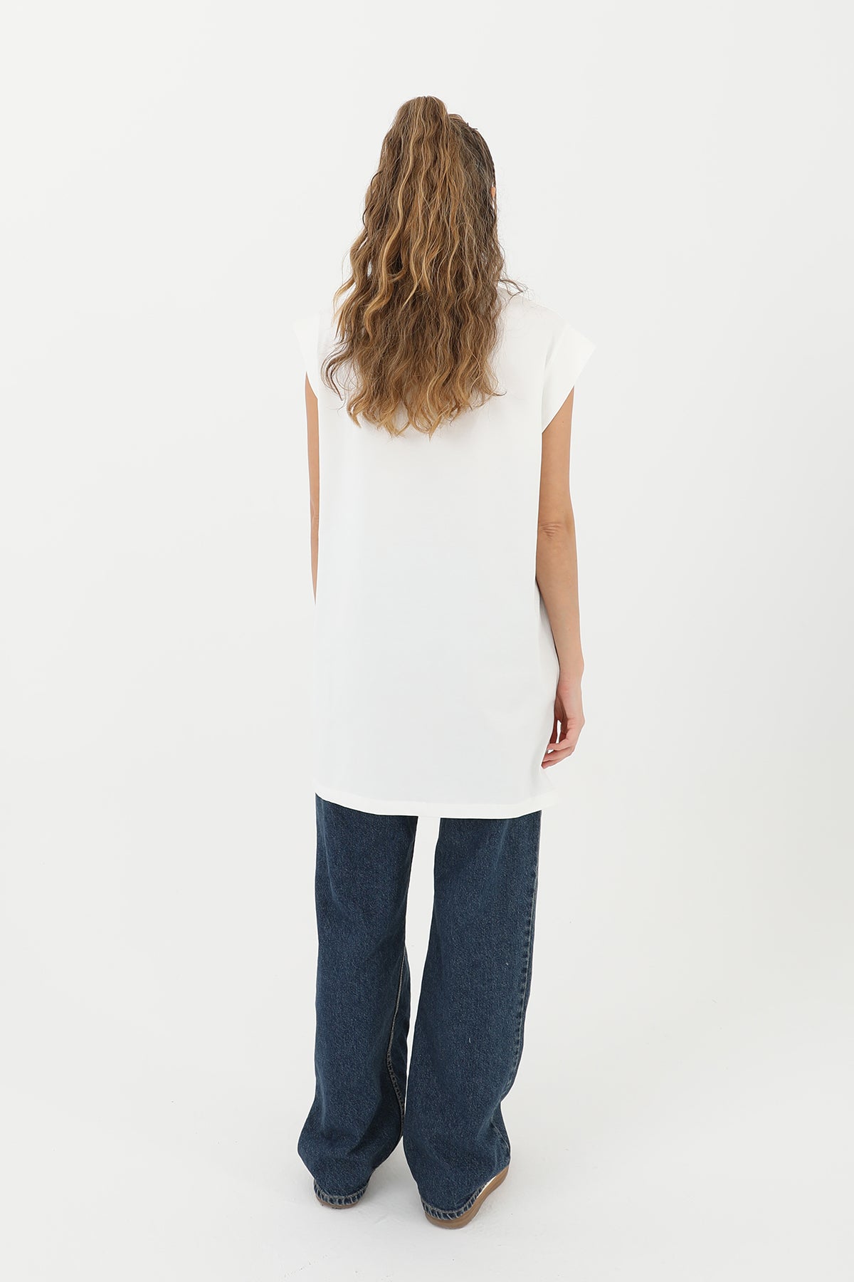 Kadın Basic Kolsuz T-shirt  - 30725TUN ECRU