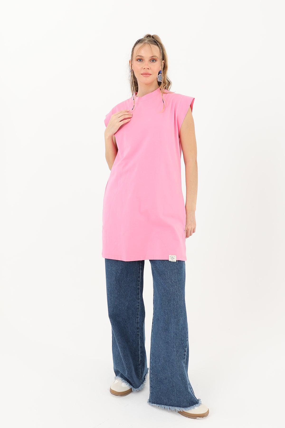 Kadın Basic Kolsuz T-shirt  - 30725TUN PINK
