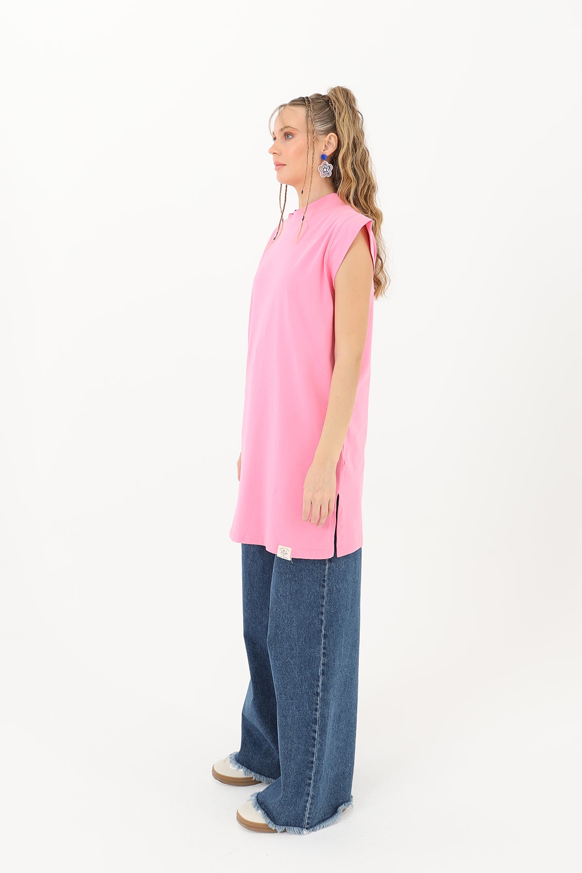 Kadın Basic Kolsuz T-shirt  - 30725TUN PINK