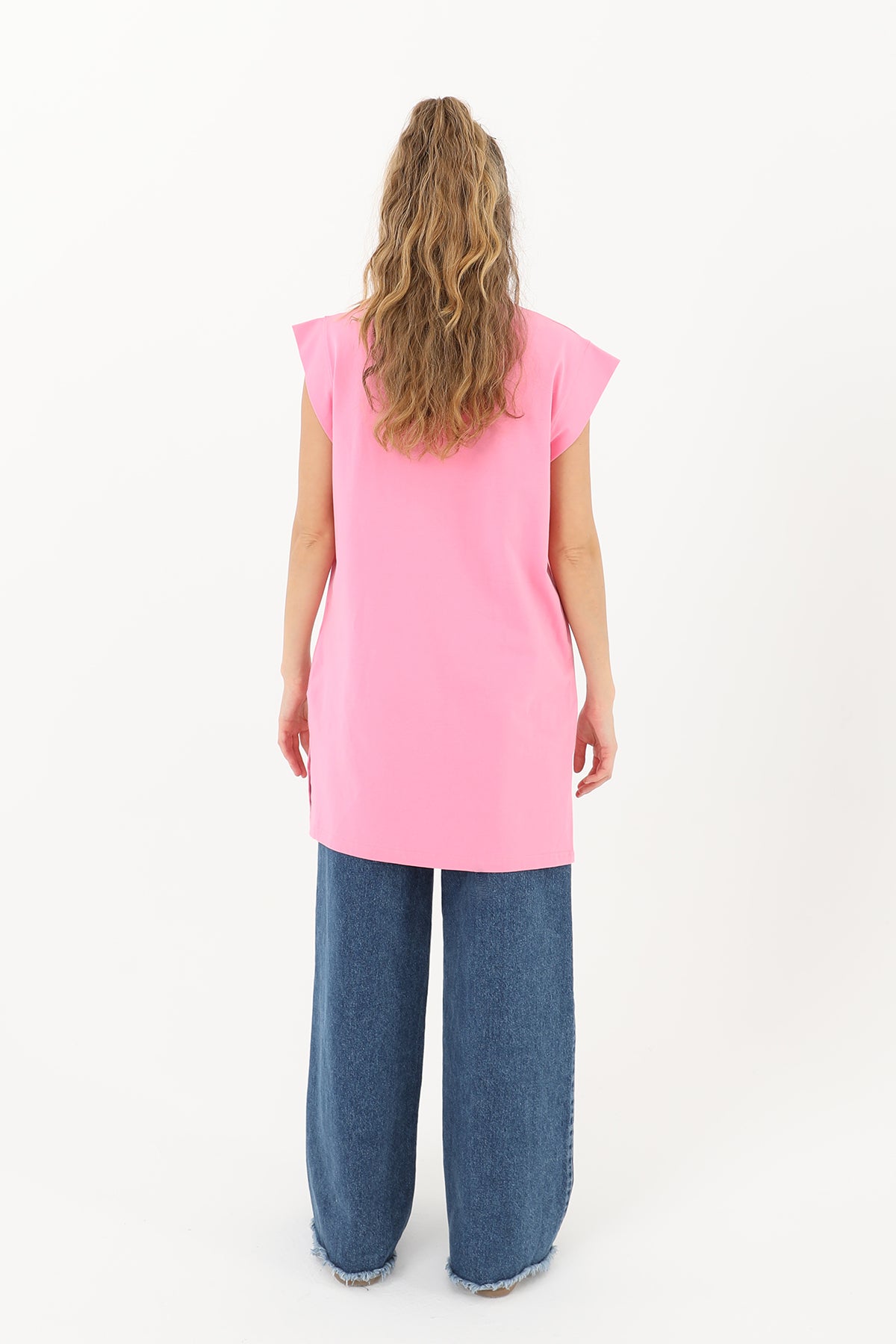 Kadın Basic Kolsuz T-shirt  - 30725TUN PINK