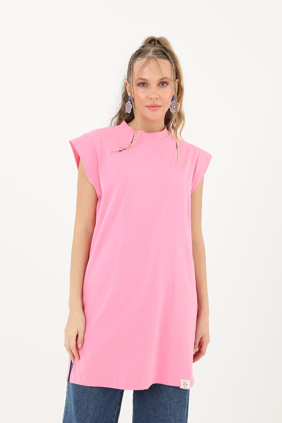 Kadın Basic Kolsuz T-shirt  - 30725TUN PINK