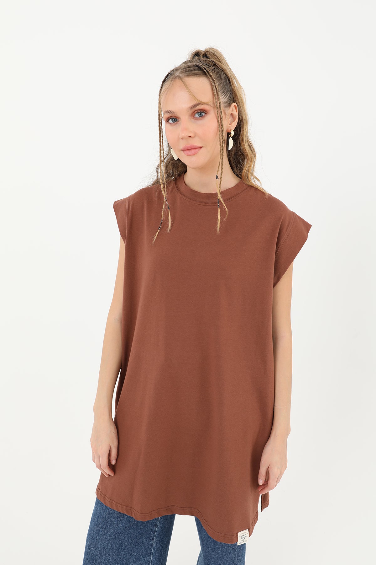 Kadın Basic Kolsuz T-shirt  - 30725TUN BROWN
