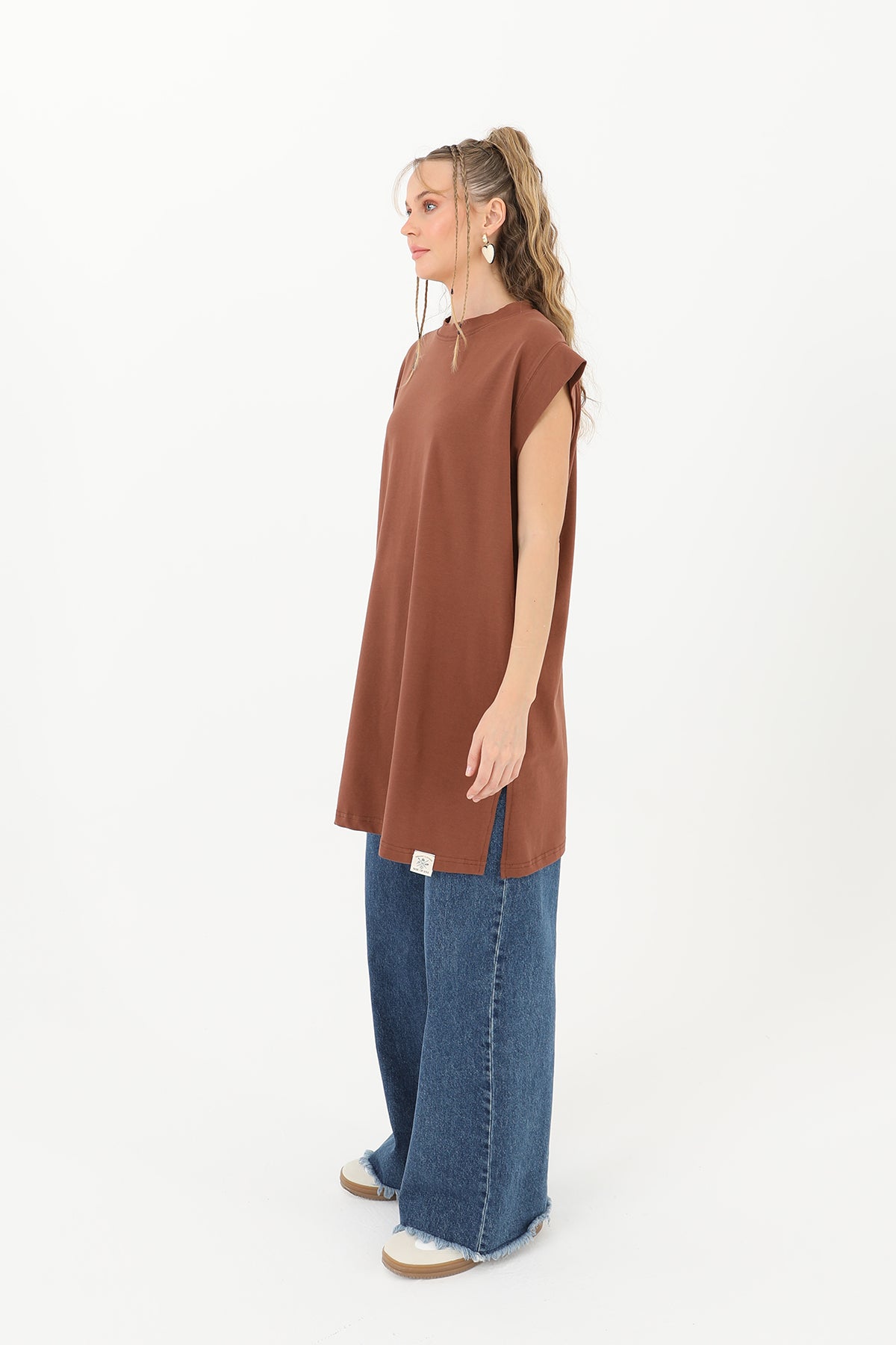 Kadın Basic Kolsuz T-shirt  - 30725TUN BROWN