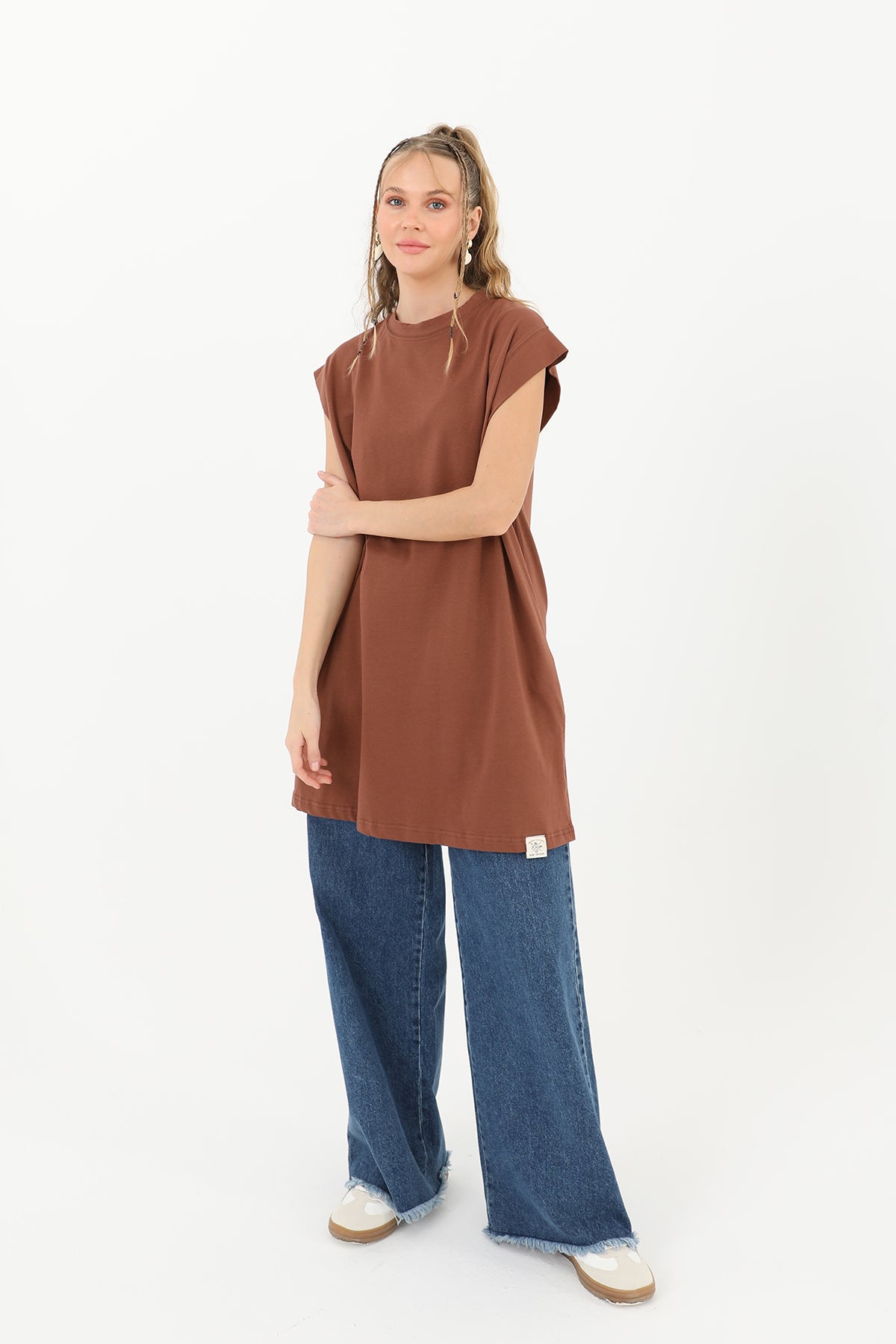 Kadın Basic Kolsuz T-shirt  - 30725TUN BROWN