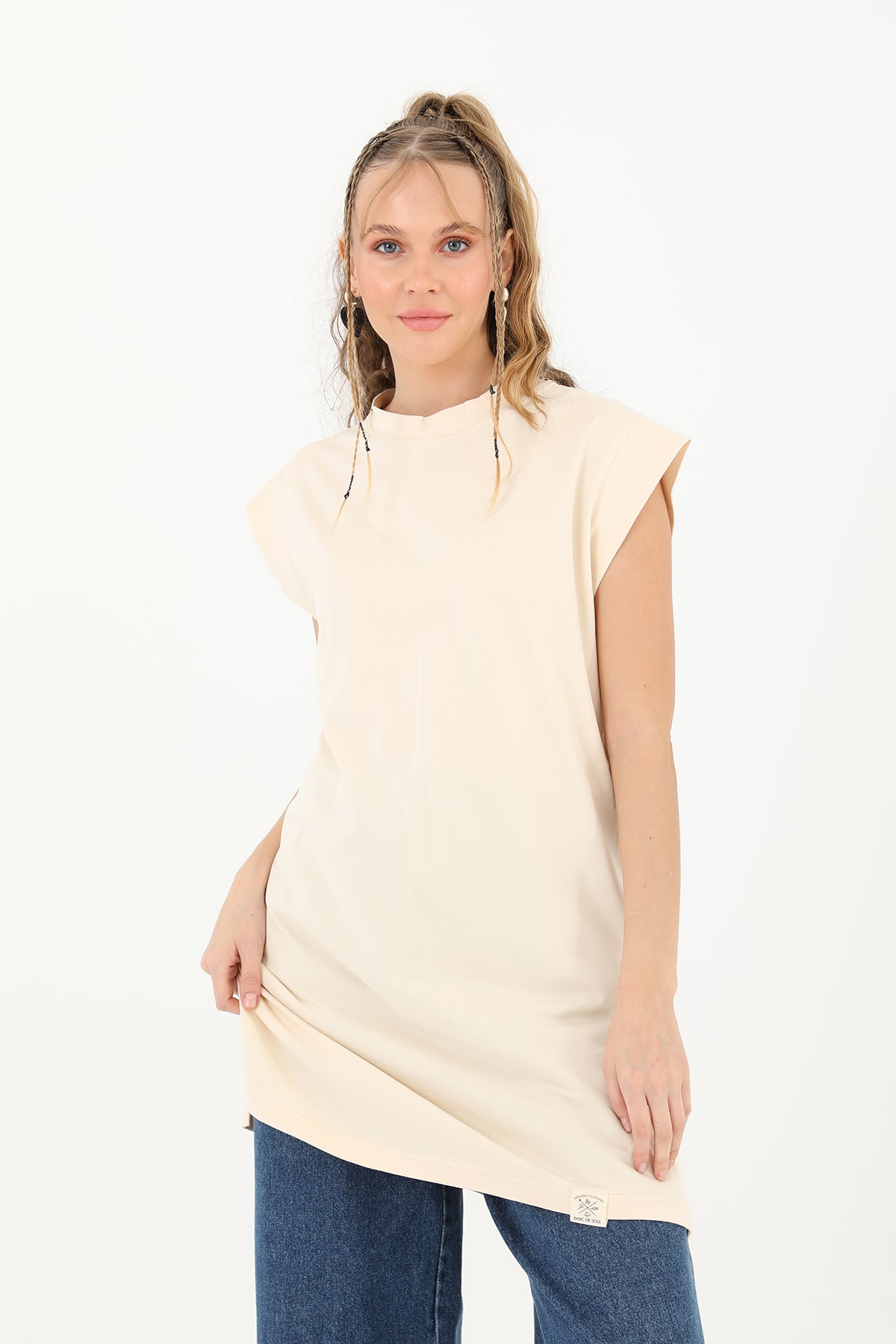 Kadın Basic Kolsuz T-shirt  - 30725TUN BEIGE