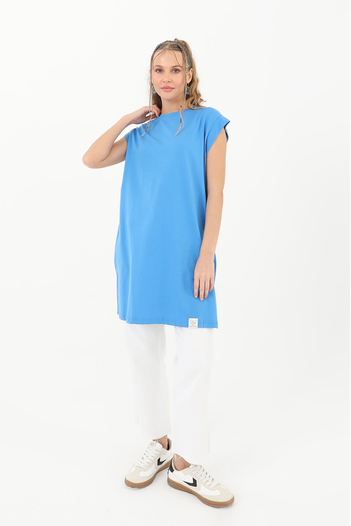 Kadın Basic Kolsuz T-shirt  - 30725TUN SAX BLUE
