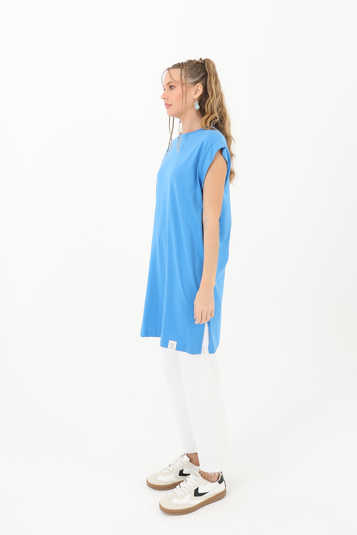 Kadın Basic Kolsuz T-shirt  - 30725TUN SAX BLUE