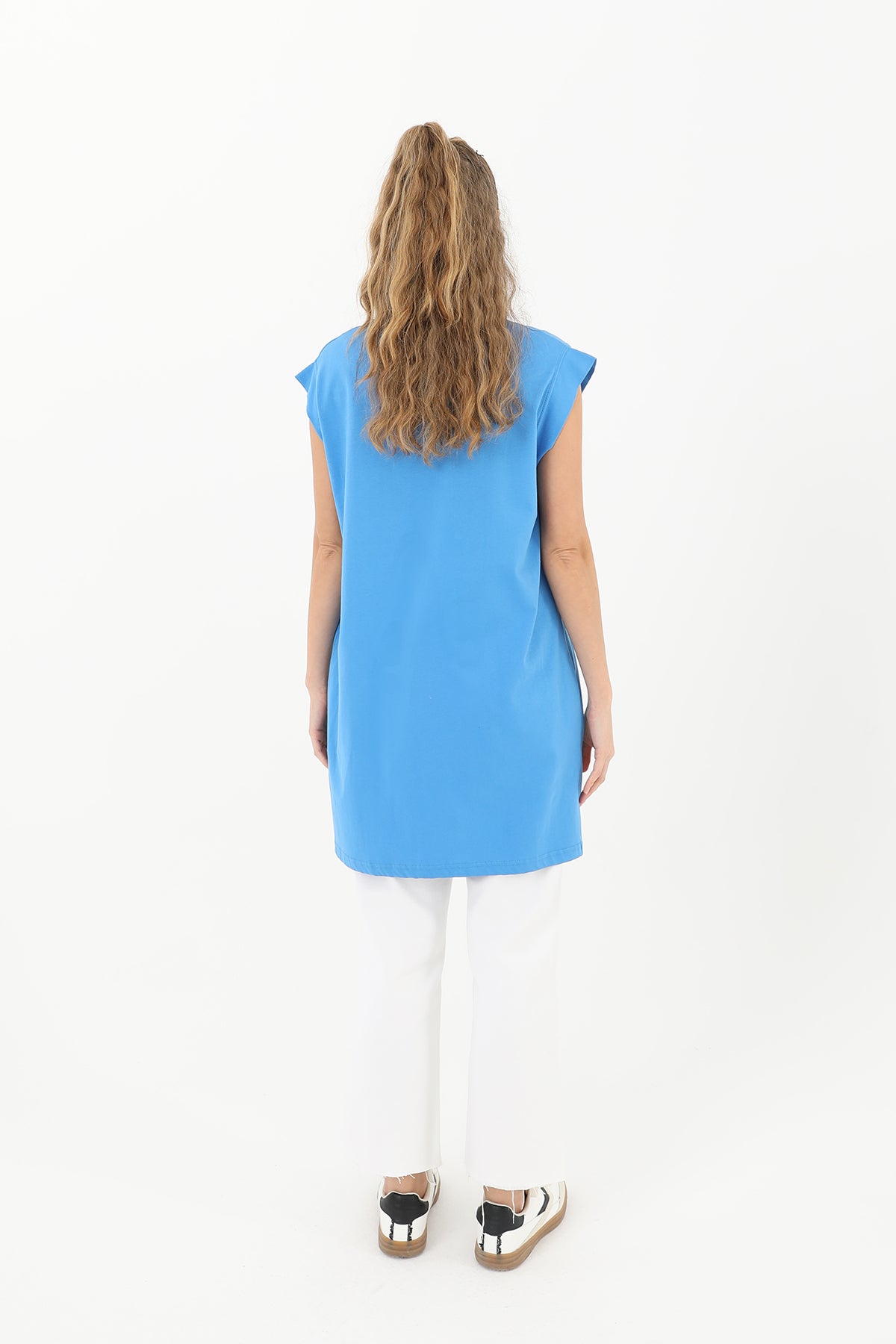 Kadın Basic Kolsuz T-shirt  - 30725TUN SAX BLUE