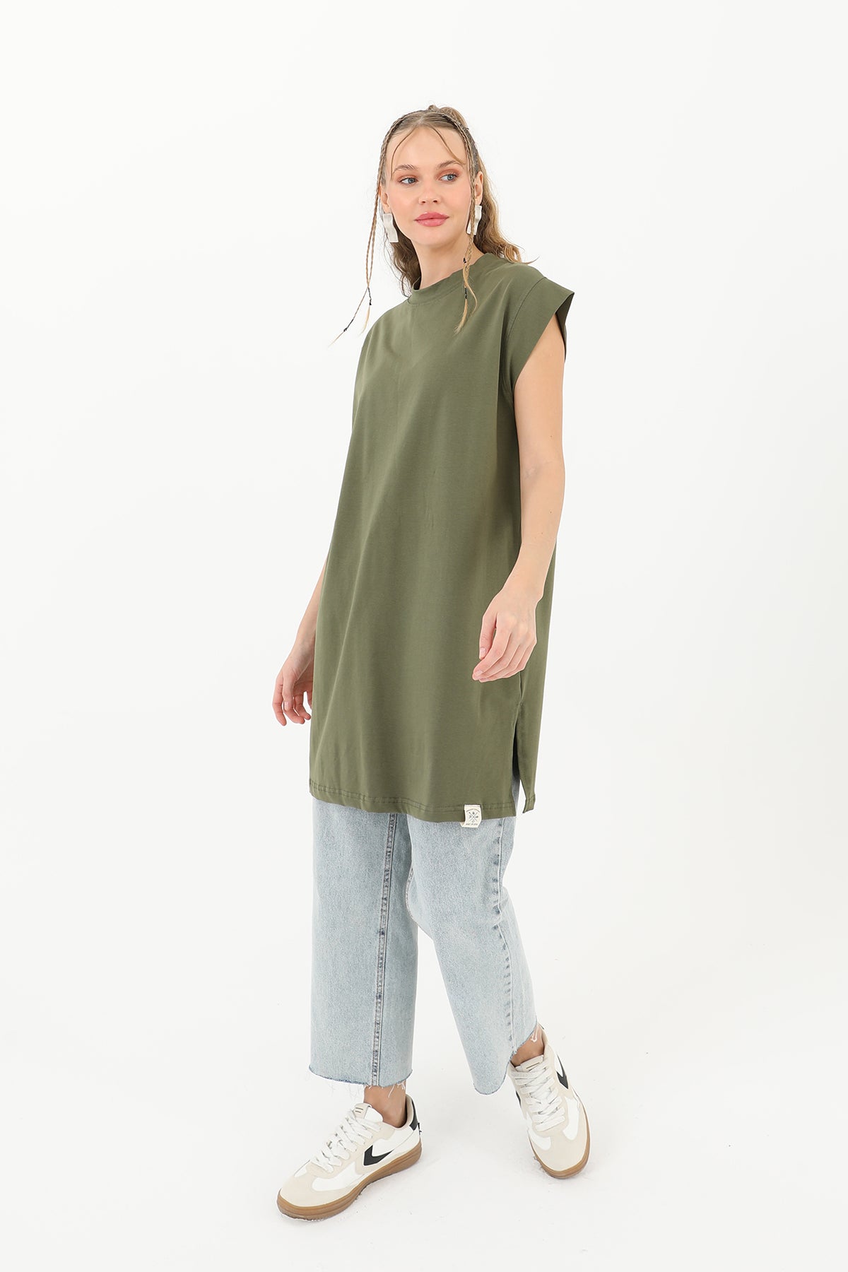 Kadın Basic Kolsuz T-shirt  - 30725TUN KHAKI