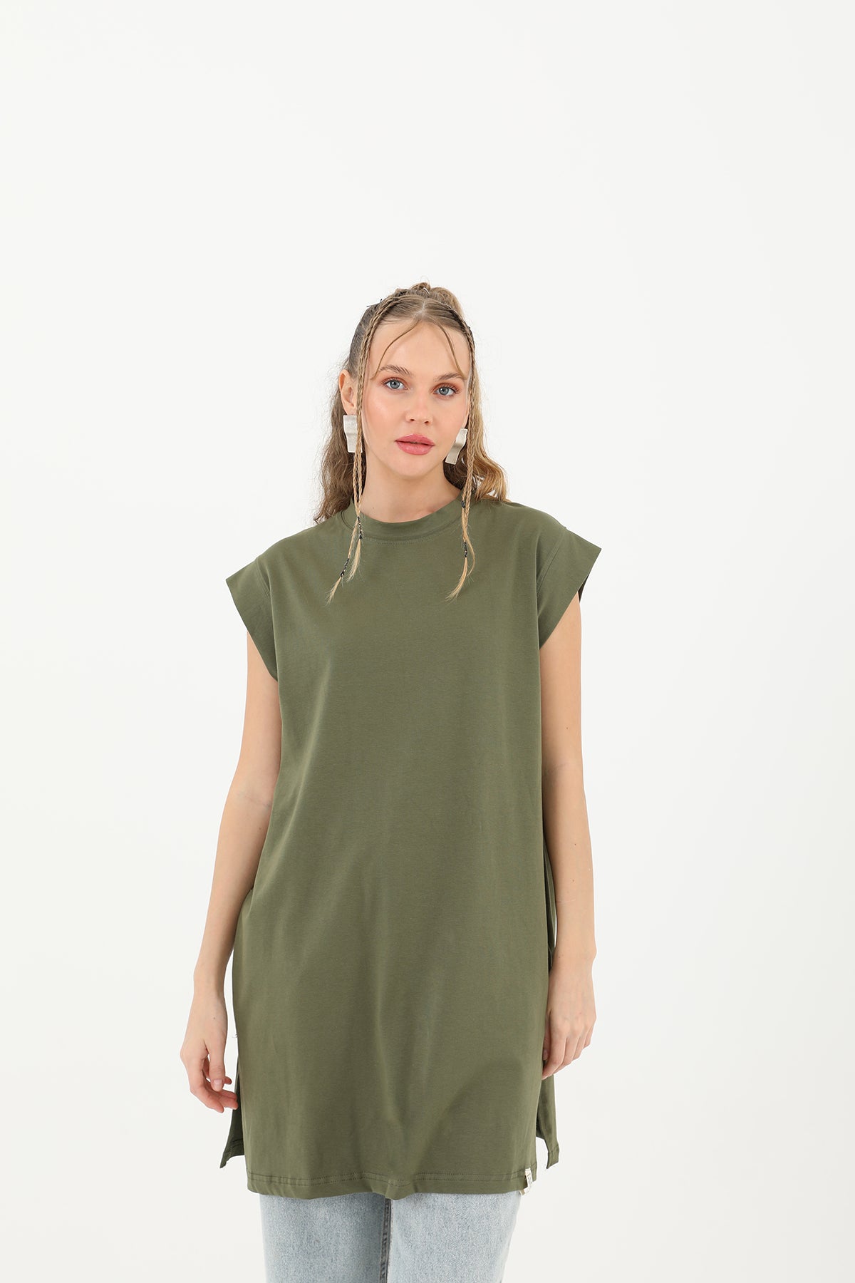 Kadın Basic Kolsuz T-shirt  - 30725TUN KHAKI