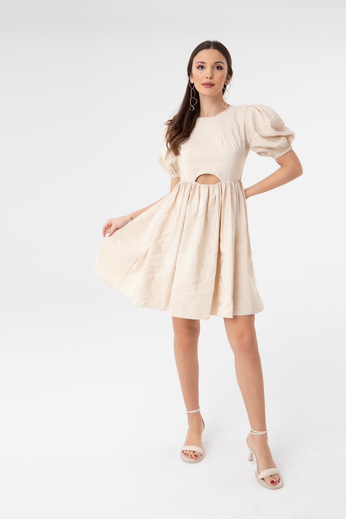 Kadın Poplin Yarım Kol Elbise - 31069ELB BEIGE