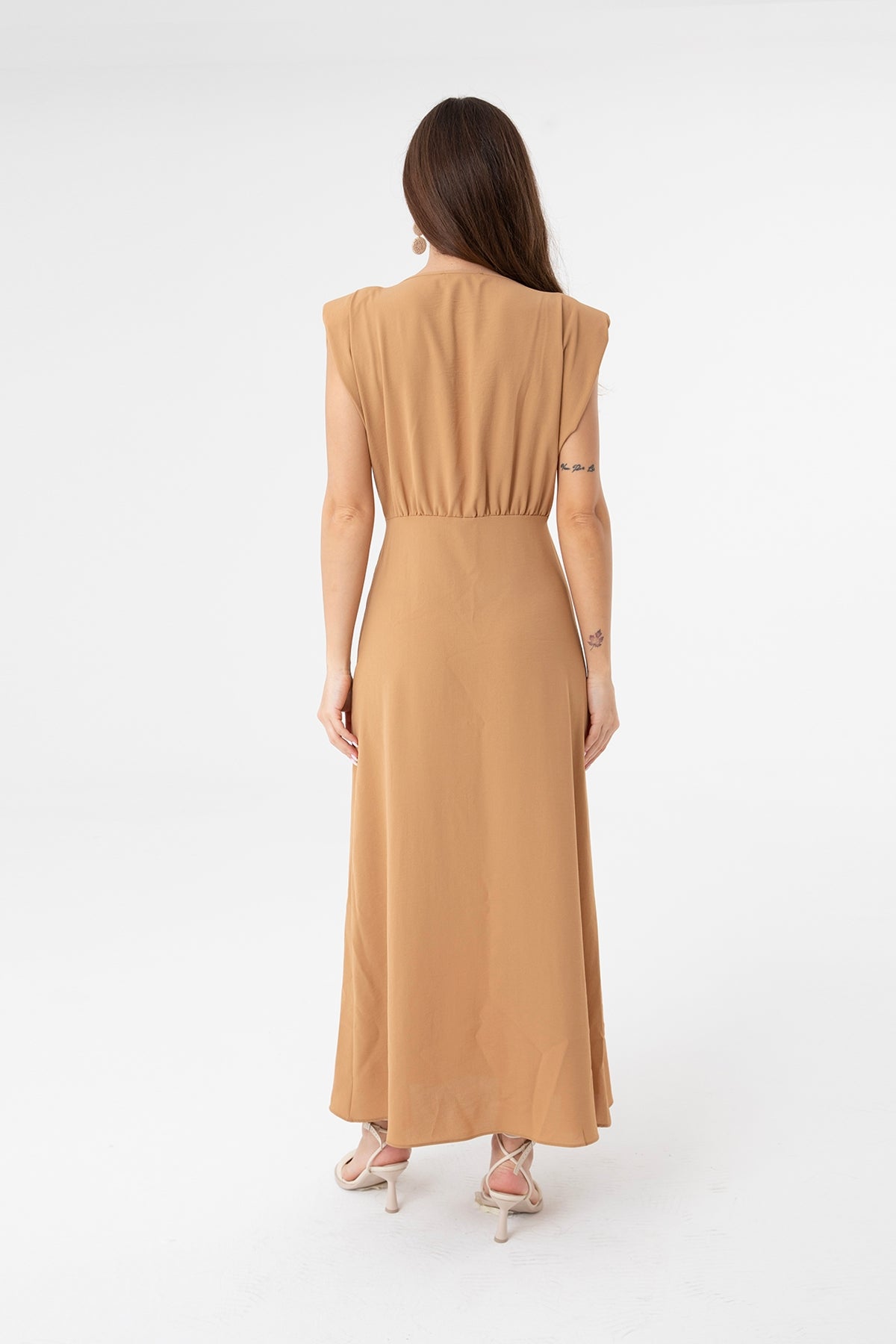Kadın Slip Detaylı Midi Elbise - 31110ELB LATTE